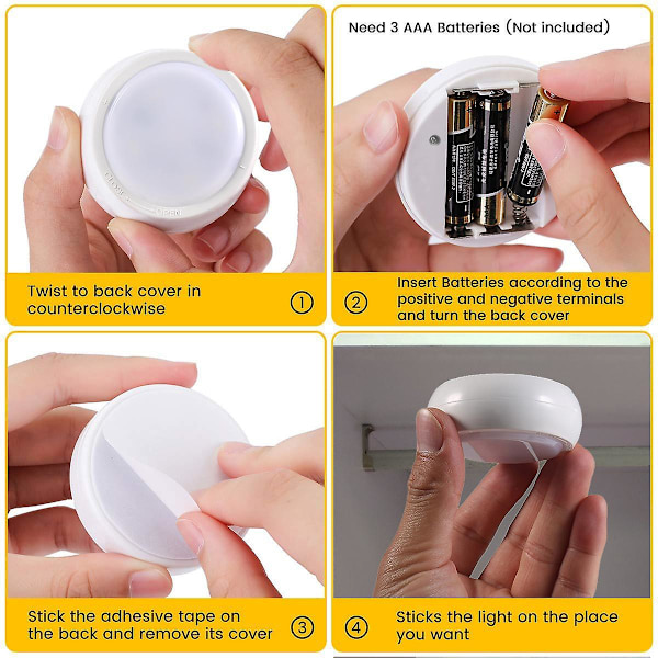 Led garderobsbelysning Rörelsesensor, dimbar under skåp Bänkbelysning Magnet Stick-on för sovrumskök (6-pack)