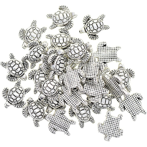 50 st söta sköldpaddsformade distanspärlor i antik silverlegering - 1,5 mm hål