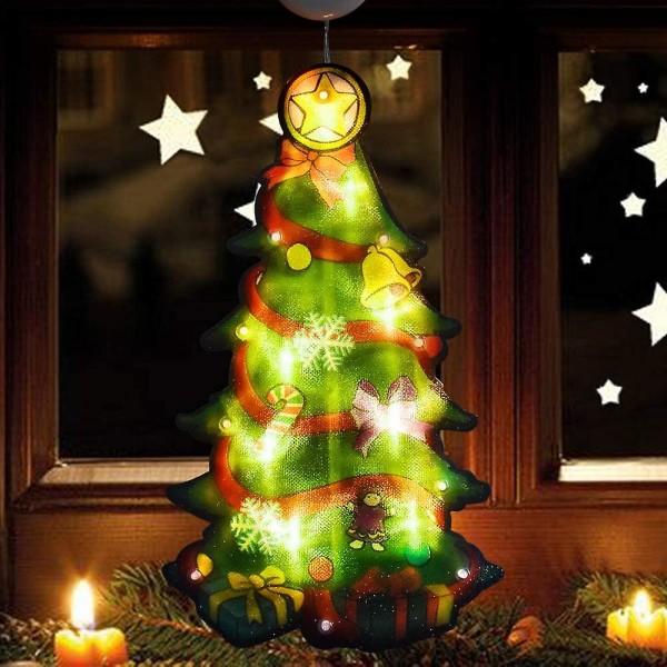 Juldekoration upplyst fönster, dubbelsidiga siluettljus med sugkoppskrokar