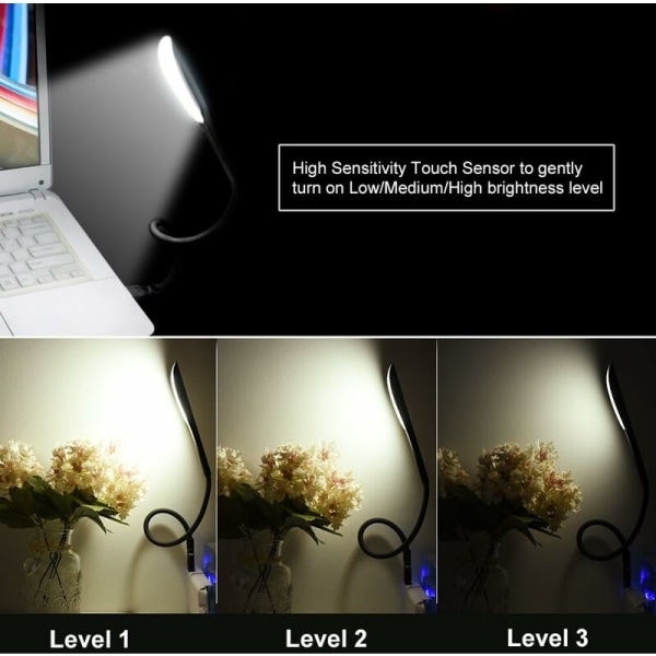 Dæmpbar USB-lampe læselampe med 3 lysstyrkeniveauer og berøringskontakt til bærbar computer/pc [Energiklasse A+]