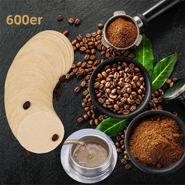 600 st filterpapper, 64 mm kaffefilterpapper, runda tebryggare ersättningspapper, pappersfilter för espressomaskiner (kaffe)