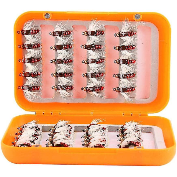 40 stycken realistisk flugfiske flugor öring flugbete krok flugfiske kit box (röd)