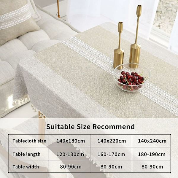 Rektangulær Dug af Bomuld og Linned, Krølfri, Vaskbar, Genanvendelig Dug til Køkken og Spisestue Dekoration Khaki (140x240cm)