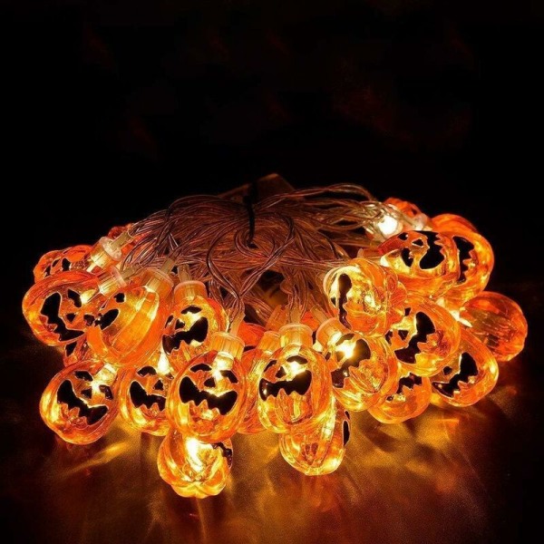 Halloween-dekoration, batteridriven orange pumpa girlang 2,9 m 20 LED utomhus ljusslingor för Halloween-dekoration