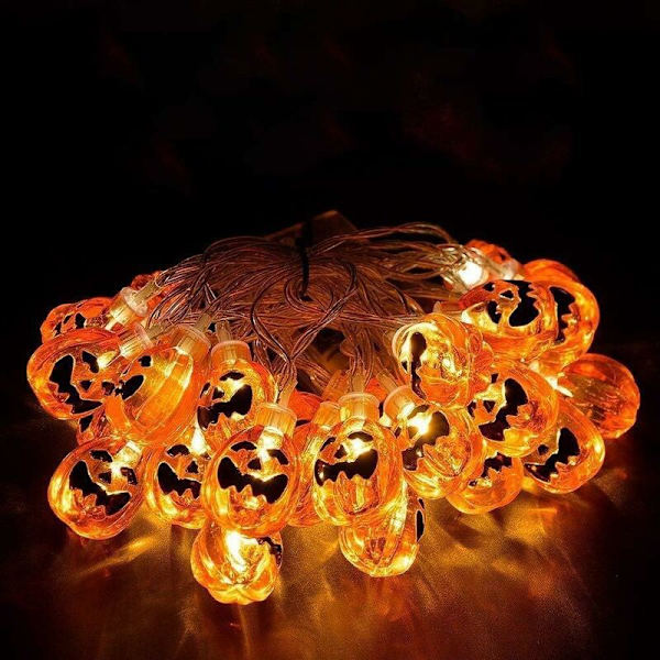 Halloween-koriste, paristokäyttöinen oranssi kurpitsaköynnös 2,9 m 20 LED ulkojouluvalot Halloween-koristeluun