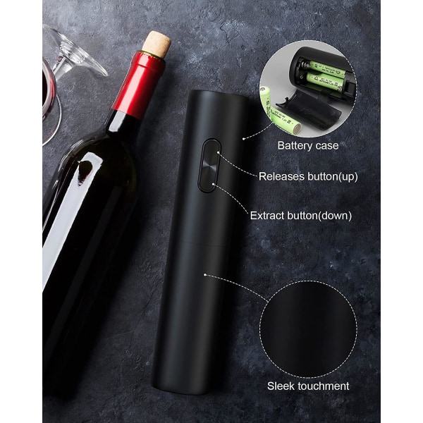 Elektrisk vinöppnare batteridriven flasköppnare återanvändbar vinkorkskruv för kök hem bar restaurang - Svart
