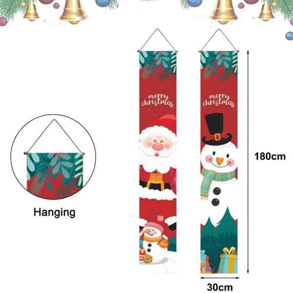1 par julebannere, polyester og plast, Glædelig jul, til dør, veranda, have, væg, indendørs og udendørs.
