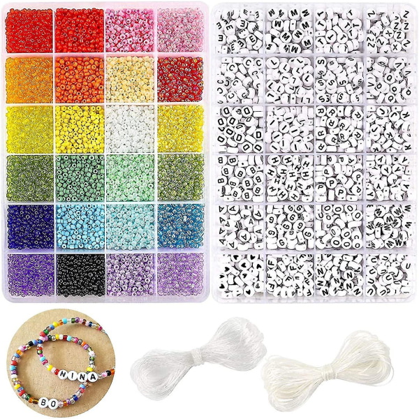 Craft Beads Kit 10800st 3mm glaspärlor och 1200st brevpärlor för vänskapsarmband Smyckenstillverkning Halsband och nyckelringar med 2 rullar O-26