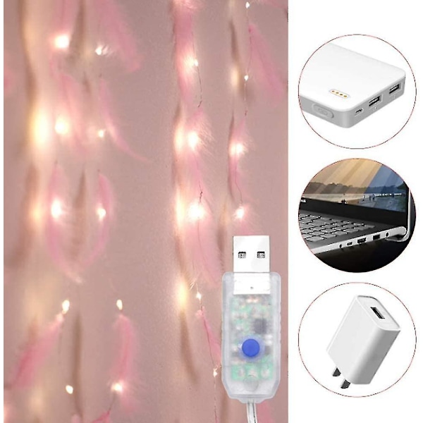 300 LED rosa fjäder ljusslinga med 8 ljuslägen romantisk fjärrkontroll gardin väggdekoration för bröllop födelsedagsfest sovrum inomhus