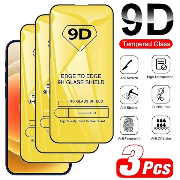 3 st 9d härdat glas för Iphone 11 Pro Max 12 13 Mini 15 14 Plus skärmskydd för Iphone Xs Max X Xr 7plus 8 glas（För iPhone 12 Pro）