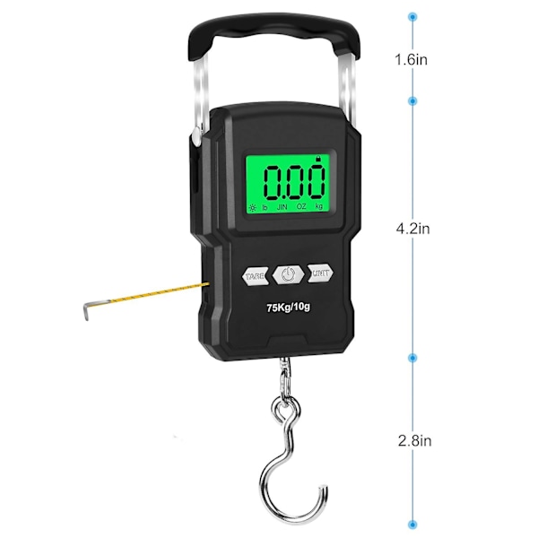 165lb/75kg Bakgrundsbelyst LCD-skärm Bärbar Elektronisk Balans Digital Fiskhake Kranvåg