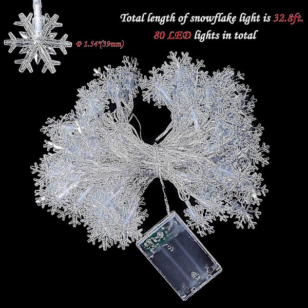 Led Creative Snowflake Light-10 meter 80 lampor-med blinkande batteri