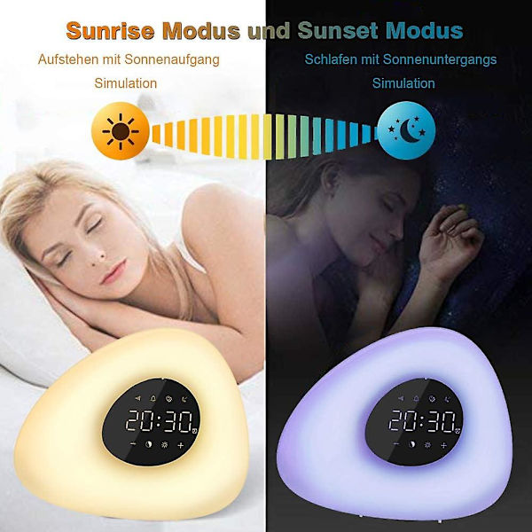 Wake Up Licht Lichtwecker.sonnenaufgang Sonnenuntergang Simulation Wecker Mit Alarm, 10 Helligkeit, Schlummerfunktion, 10 Natrlichen Klngen Fr Erwachs