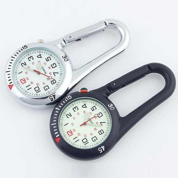 2 Clip-on Quartz Klocka Ryggsäck Fob Bälte Klocka Säkerhetsspänne för Utomhusaktiviteter Svart