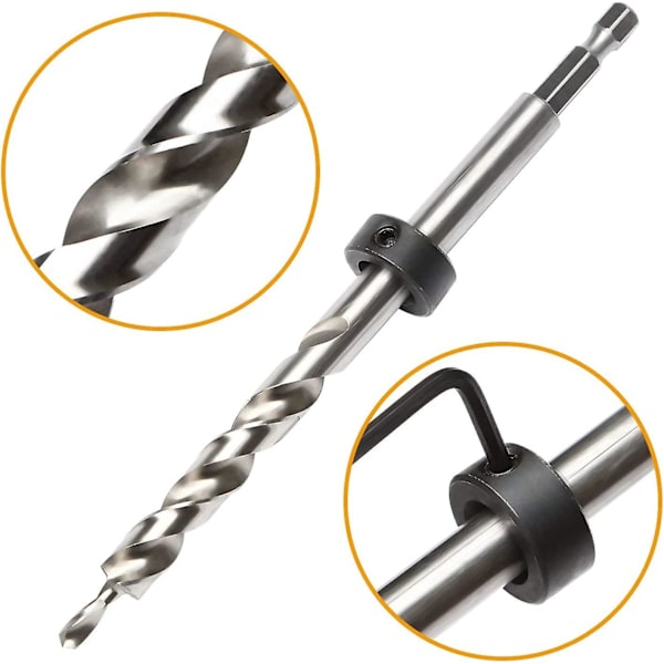3/8" 9,5 mm Hex Torsion Steg Borrsats med djupbegränsad ringborr Jig Guide, silverstyle 2