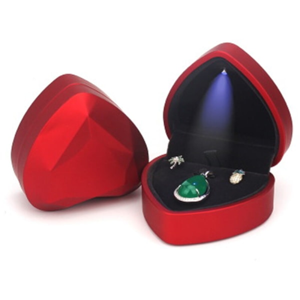 LED smyckeskrin elegant sammet presentask hänge halsband armband box med LED-ljus för smycken display Alla hjärtans dag bröllopsförlovning, röd