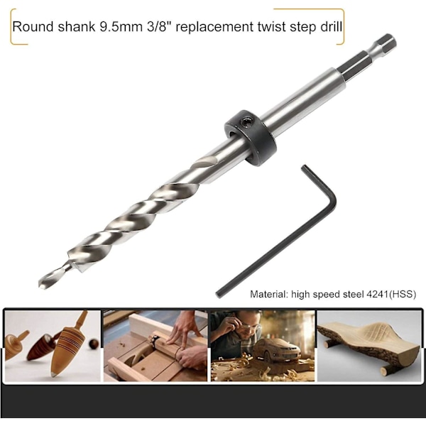 3/8" 9,5 mm Hex Torsion Steg Borrsats med djupbegränsad ringborr Jig Guide, silverstyle 2