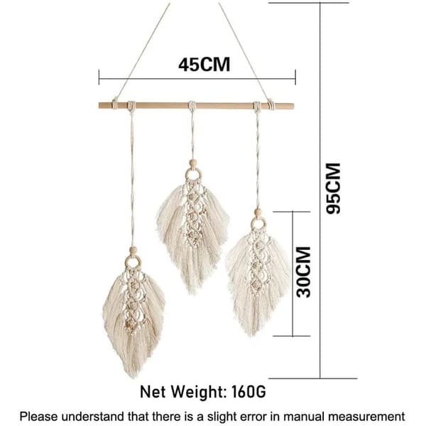 Macrame Väggbonad Boho Dekor Vävd Väggdekor Gobeläng Blad Fjäder Bohemisk Gobeläng Handvävda Dekorationer för Hem Vardagsrum Sovrum Replika