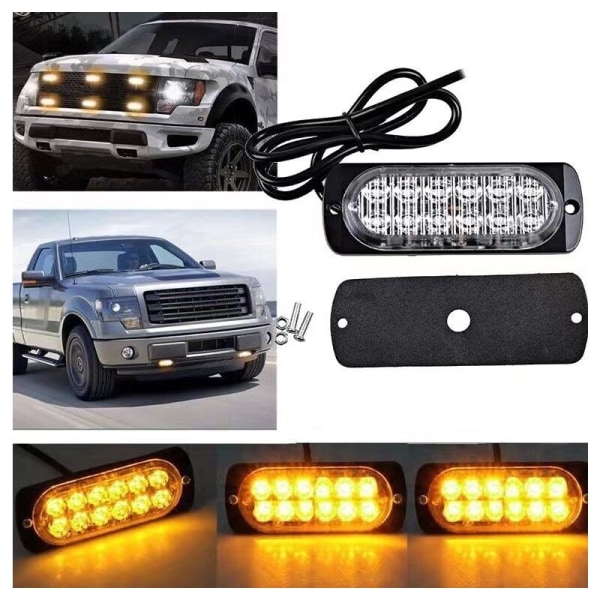 4 ST nödvarningsljus för fordon Lastbilar Nödljus Varning Fara Blixt Blixt 6 LED Ytmonterad Vattentät