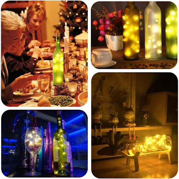 15-pack 20 LED-flaskor, ljusslingor, korkflaskor, bröllopsfest, romantisk dekoration (varmvit).