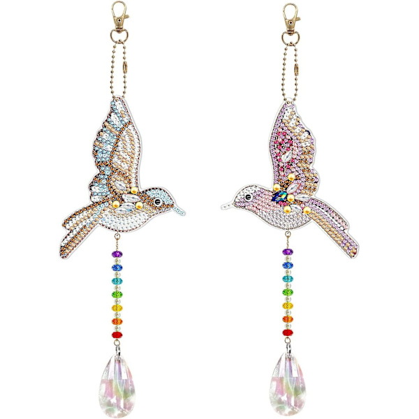 2-pack diamantmålning nyckelring, DIY diamantmålning hänge, fönster vindspel dekoration present