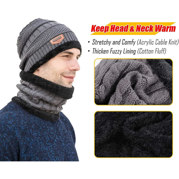 Crday Winter Knit Beanie Hat Neck Warmer Scarf och Touch Screen Handskar Set för män Gift