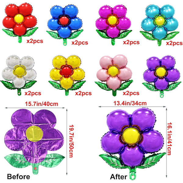 16 stk Festival Aluminium Blomsterfolie Ballon Blandet Farve Blomster Party Dekoration Ballon Til Bryllup Børnedåb Glad Fødselsdagsfest Farverige Dekorationer