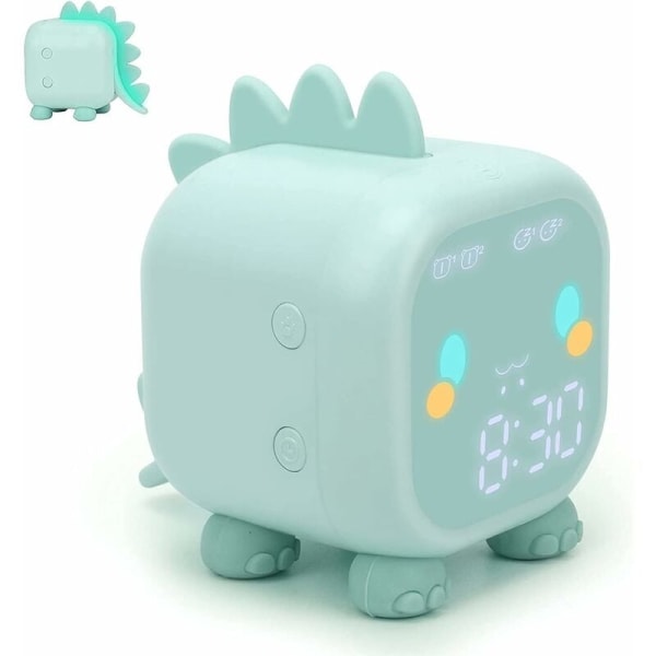 Cute Kids Alarm Clock Multifunctional Adjustable Night Light Countdown Repeat Control Rechargeable Kids Gift (Green)