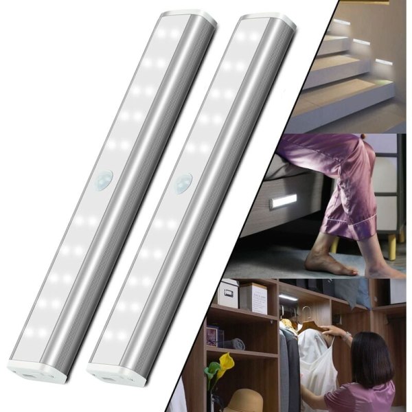 LED skåpbelysning med rörelsedetektor, USB uppladdningsbar skåplampa, 2  färgtemperaturer ljuslist för kök, garderob, trappor (2 st) 4f50 | Fyndiq