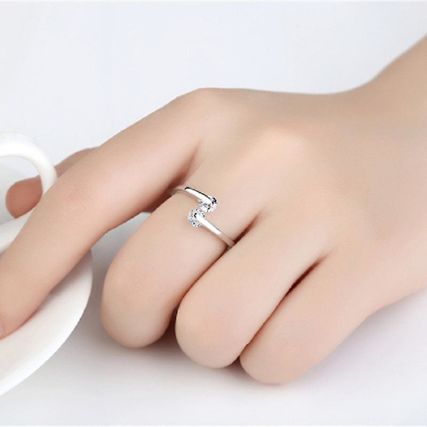 Silverring, index enkel och dubbelborrad ring, litterärt och konstnärligt temperament, fräsch och justerbar