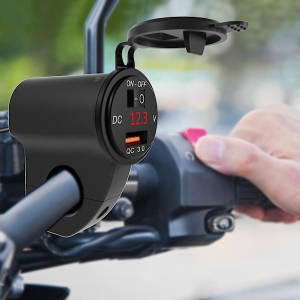 12v Billaddare Stativ Usb Snabbladdning Voltmeter Med Strömbrytare（Svart）