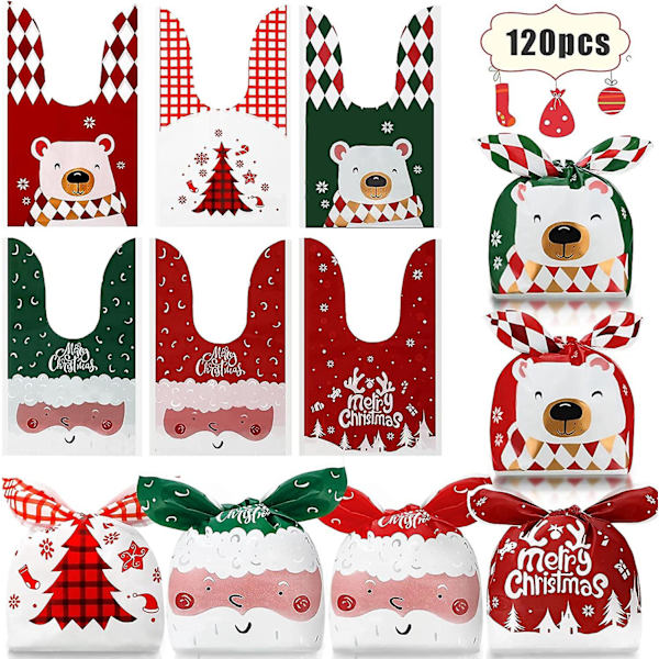 120 st julgodispåsar julgodispåsar godispåsar i plast med dragsko presentpåsar med julmotiv