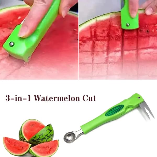 2 set 3 i 1 vattenmelon sked, rostfritt stål melon kärnor, vattenmelon skivare, vattenmelon skivare