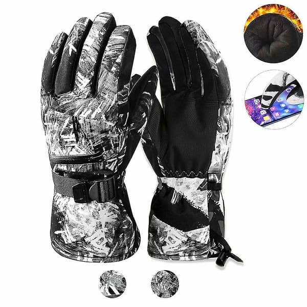 Vinter Skidhandskar Varma Foder Vindtäta Vattentäta Snöhandskar-1（XL，Mörk*Vit）
