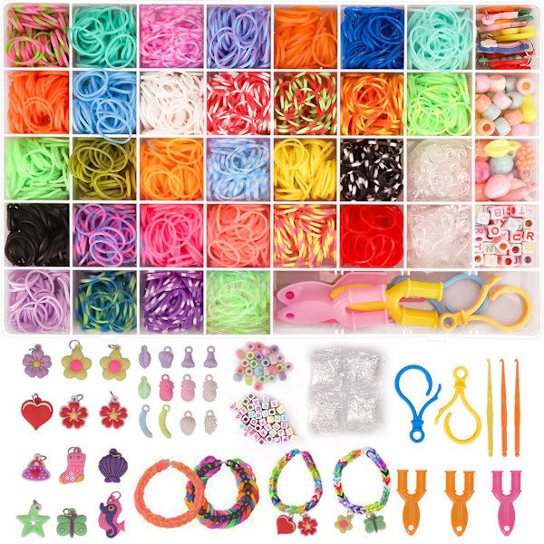 2500+ Loom Bands Set, 40 Grids Färgglada Gummiband Kit För Armband, Diy Elastiska Loom Bands, Barnarmband