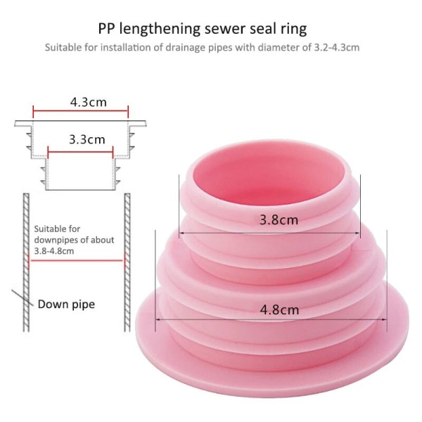 Deodoriserende plastpakning rørforbindelsesværktøj tætningsprop deodoriserende tilbagetrækkelig kloakfitting (Pink)
