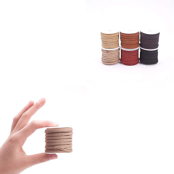 6 Rullar Läder Mocka Rep Läder Mocka Rep DIY Smycken Hantverk (4mm X 1.5mm X 5m)