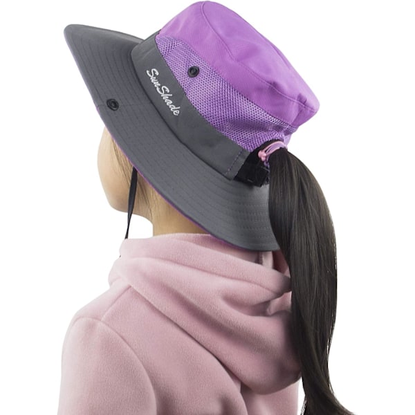 Sommarhatt med bred brätte för flickor, ponnysvanshål, UV-skydd, hinkhatt