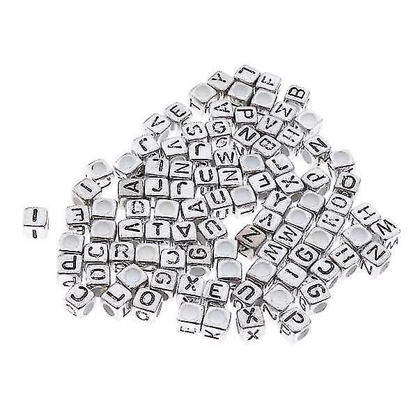 2x100x Assorted Metallic Akryl Alfabet Bokstav Cube Beads Ponny Beads Silver