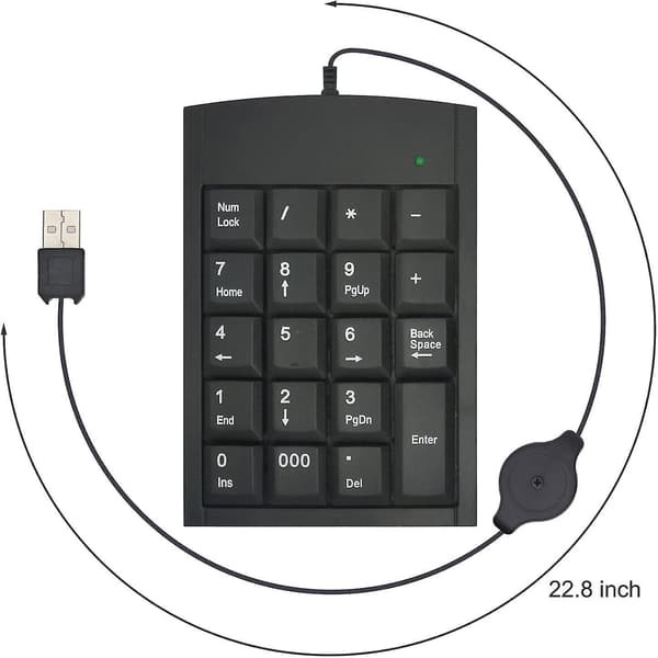 Hopfällbar USB-kabelnummertangentbord med 19 tangenter