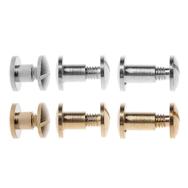 10 par Chicago bindande skruv läder reparation metall runda skruvstolpar fästelement (6 mm, guld)