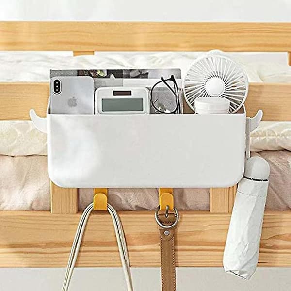 Sängbordsförvaring med krokar, sängbordsförvaring - vit (förvaring)