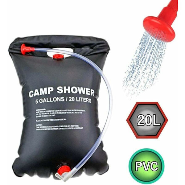 Solar duschväska 20L Resor Soldriven bärbart varmvatten med löstagbar slang 45°C Bytbart duschhuvud för vandring, camping och resor