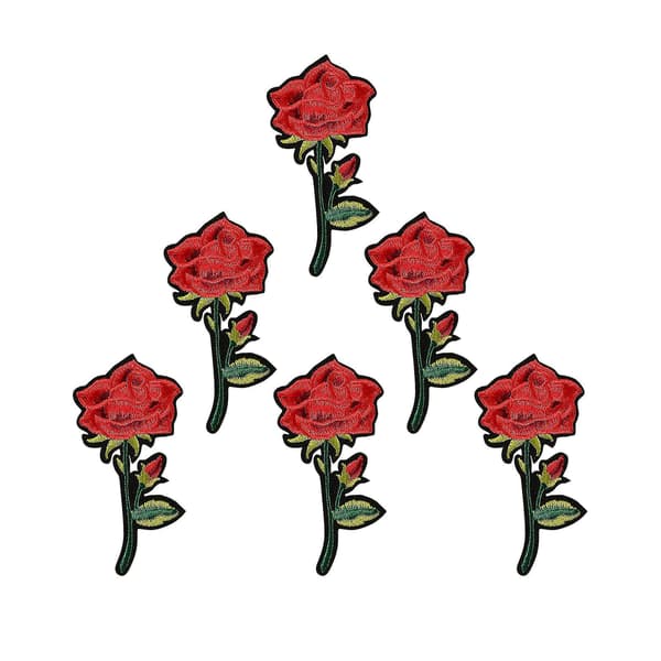 6 st Ros Broderade Märken Kläder Tyg Patch Applikation Dekoration DIY
