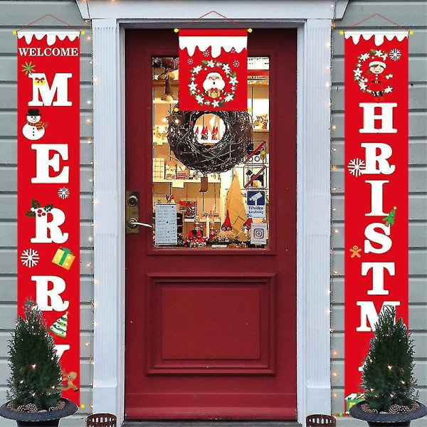 Merry Christmas Banderoller, 3 delar julhängande skylt och verandabanderoller, hängande julpynt för fritidshus inomhus utomhus verandavägg