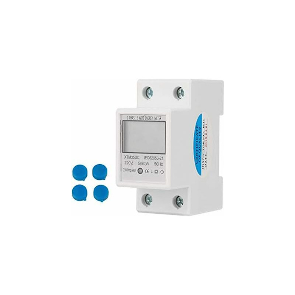 Digital Elmätare 220V 5(80)A Enfas DIN-skena Digital Energimätare 2 Ledningar 2P DIN-skena Elmätare Elektronisk KWh-mätare, 1st