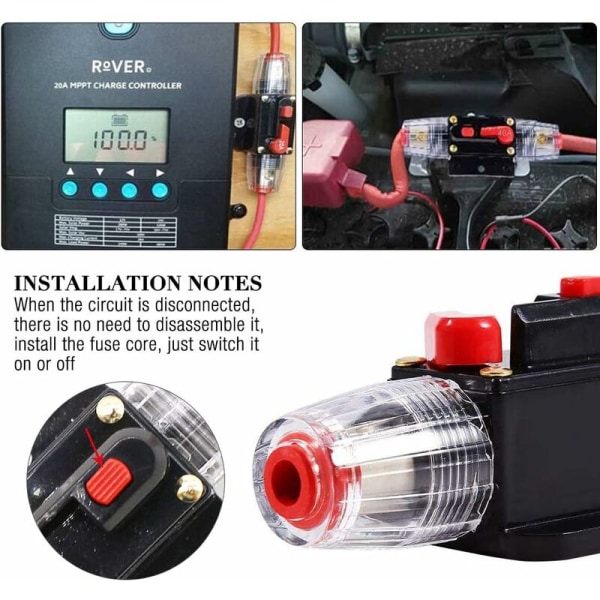 40A Auto Vandafvisende Afbryder, 12V-24V DC Inline Sikringsholder, Manuel Nulstilling Afbryder Bil Audio Sikring, Inline Sikringsblok (40A)