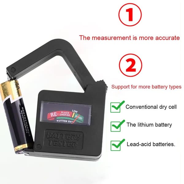 BT860 Bærbar, let, universel batterispændingstester til 1,5V/AA/AAA/9V knapcellebatterier