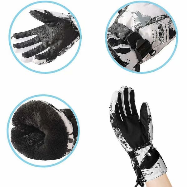 Vinter Skidhandskar Varma Foder Vindtäta Vattentäta Snöhandskar-1（XL，Mörk*Vit）