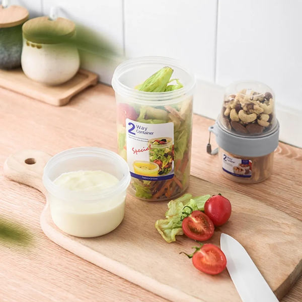 2x Frukost Resmugg Yoghurt Bärbara Muggar Kapacitet Förseglad Dubbelskiktad med Spannmål Havregryn eller Fruktbehållare Matkopp Salladskopp (150+330ml)